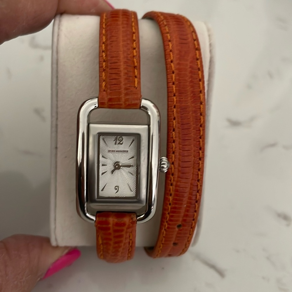 BCBGMAXAZRIA  Slim Leather Lizard Embossed Double Strap Watch w/2 extra bands